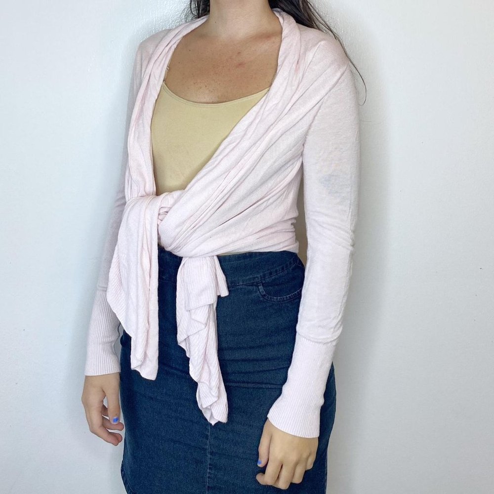 baby pink tie sweater